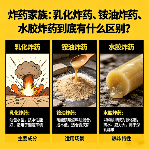 东英镇炸药家族：乳化炸药、铵油炸药、水胶炸药到底有什么区别？